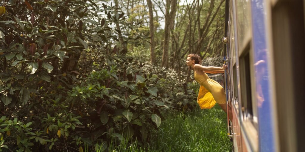 Travel and Exploration of Tourist Woman by Train to Famous Landmarks in Sri Lanka.