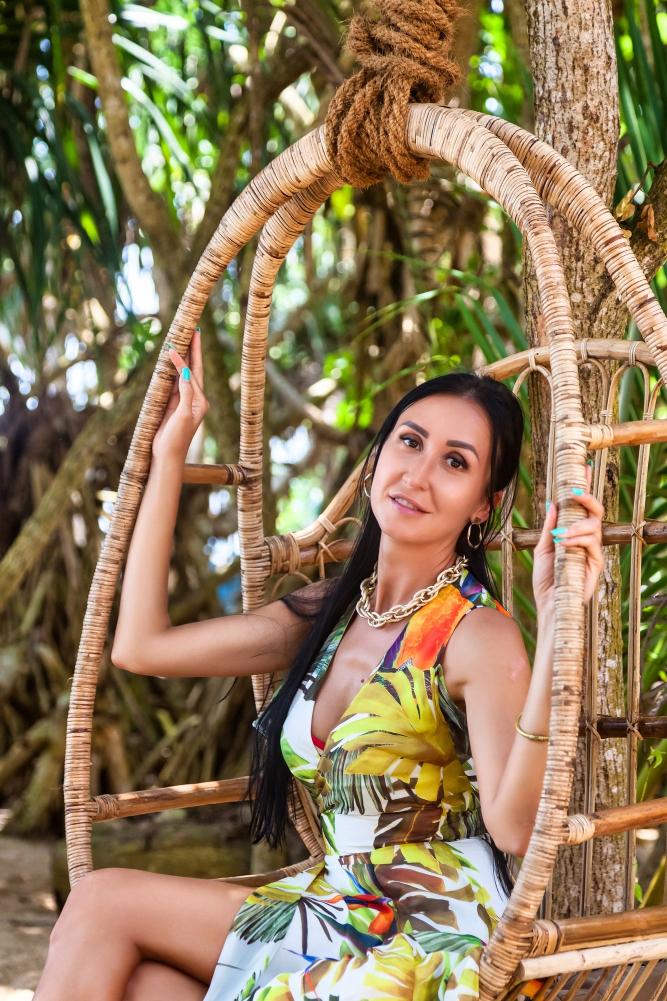 Vibrant Tropical Vibes in Outdoor Swing Chair in Sri Lanka by the Coast