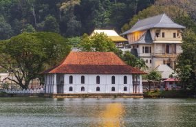 Kandy Lake and Famous City Landmark Sri Dalada Maligawa, Sacred Tooth Relic The Temple in Sri Lanka.