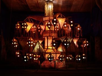 Vesak lanterns, motorised rotating vesak lantern group. Sri lankan Vesak festival celebrations.